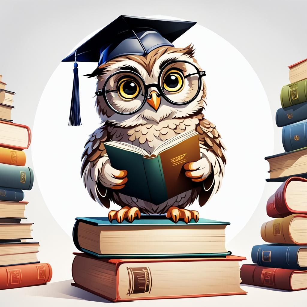 Cute Owl Graduate Logo in Anime Style