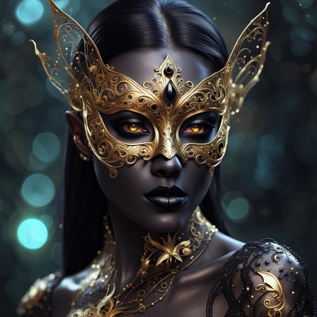 Goth Elf Spy in Masquerade Mask Digital Art