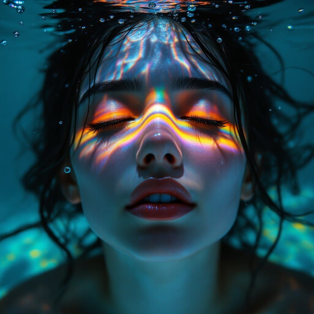 Hyperrealistic Portrait of a Young Woman in Still Water