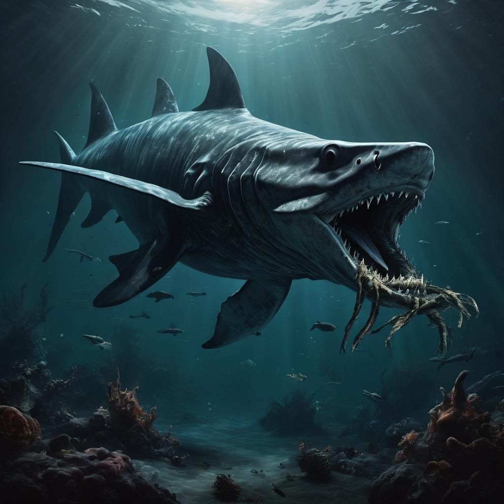 Monstrous Sci-Fi Sea Creature in Dark Ocean