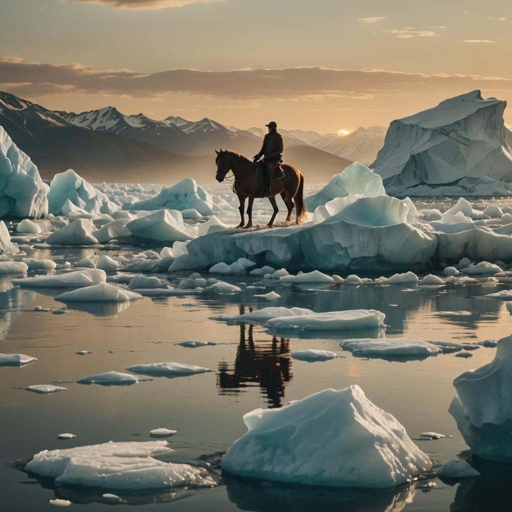 Surreal Human-Headed Horse on Melting Iceberg
