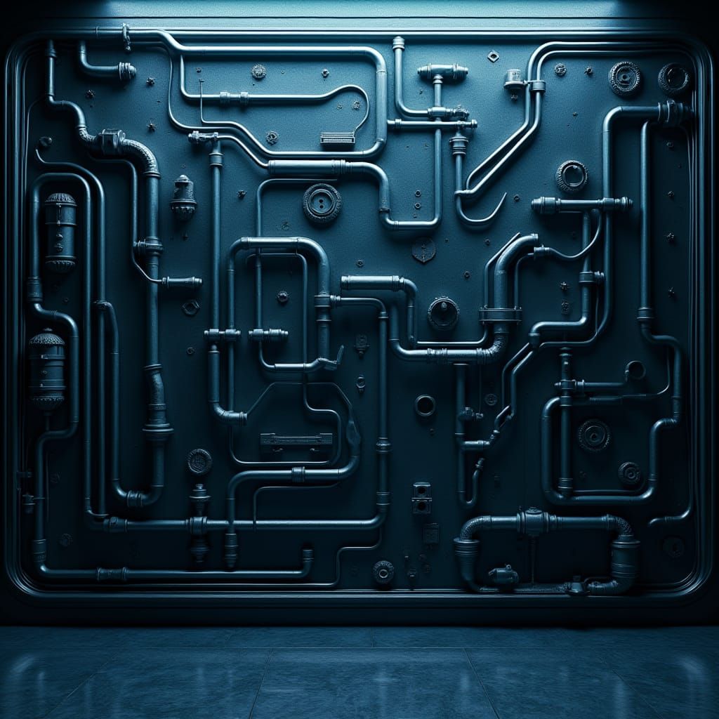 Intricate Metallic Wall in Syd Mead Style