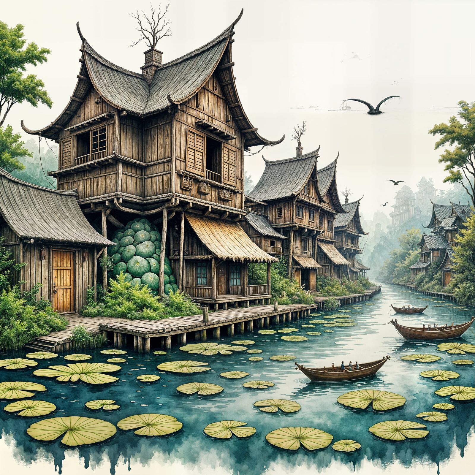 Fantasy Fishing Village on Lily Pads