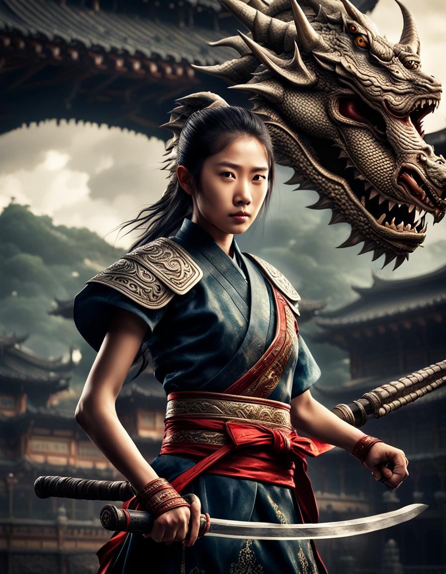 Asian Woman with Dragon Friend: Hyperrealistic Art