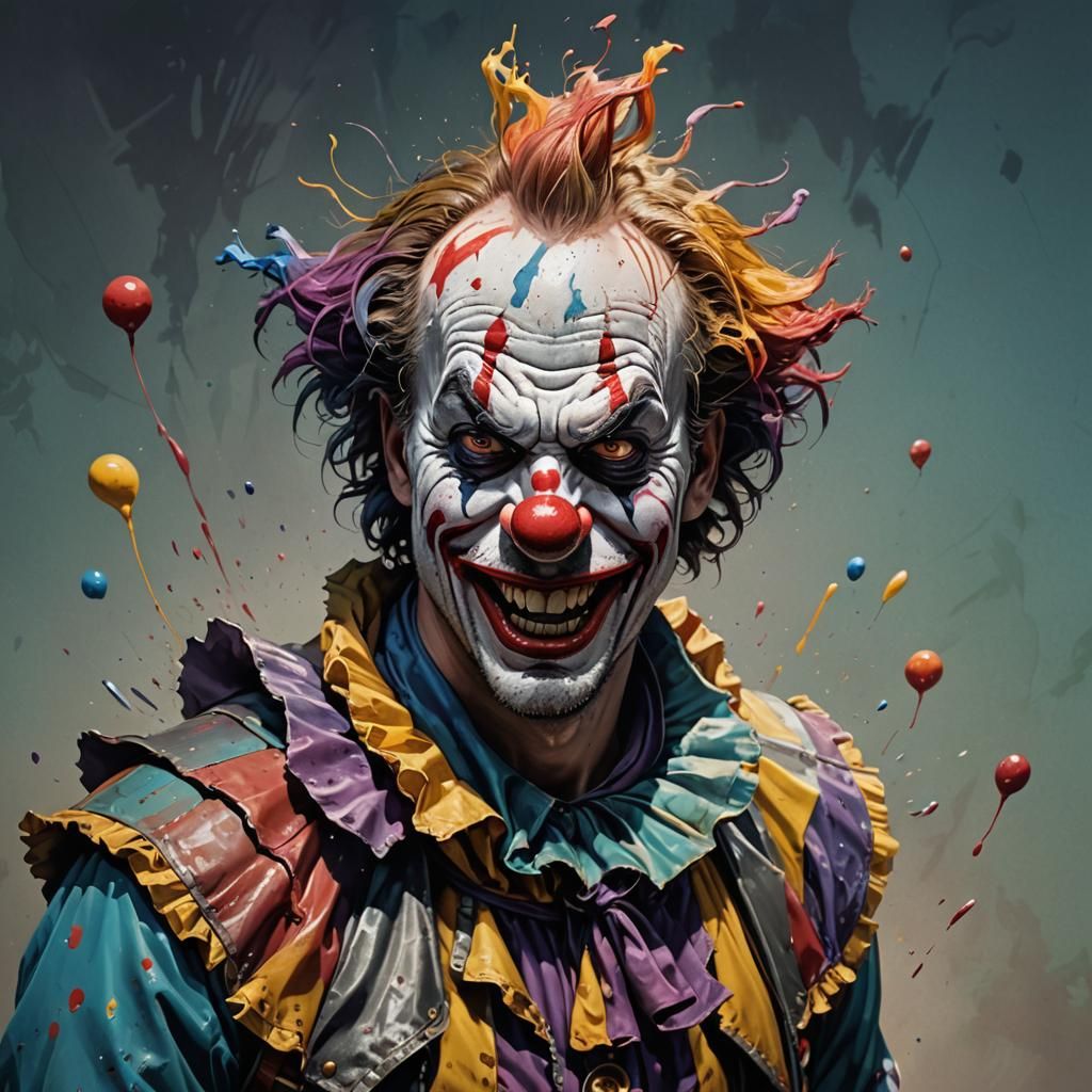 Hyperrealistic Man Clown Assassin in Splash Art Style
