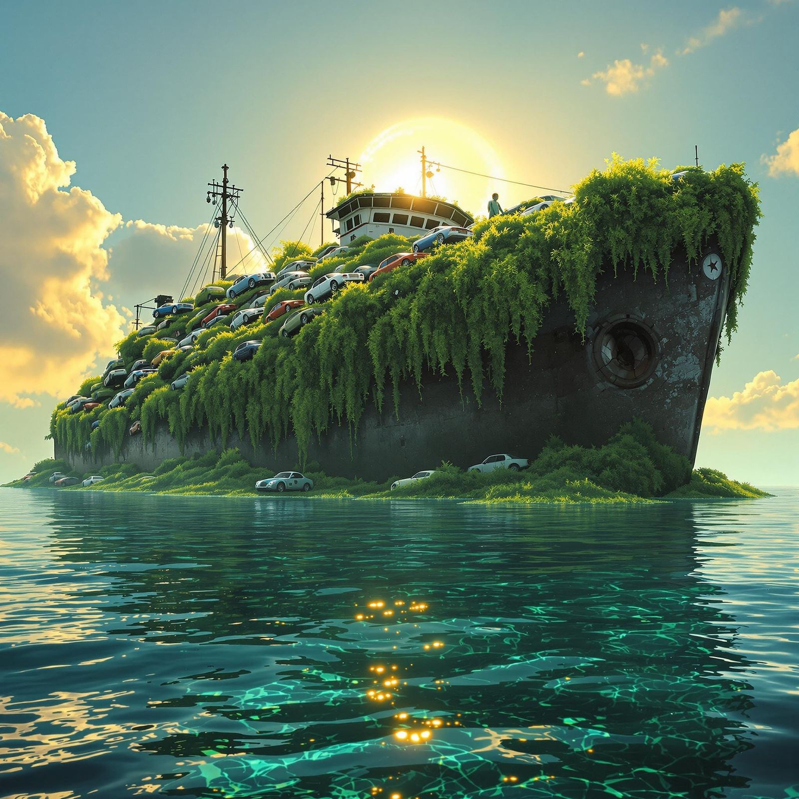 Surreal Submerged Vessel Unveils Emerald Green Treasure Trov...