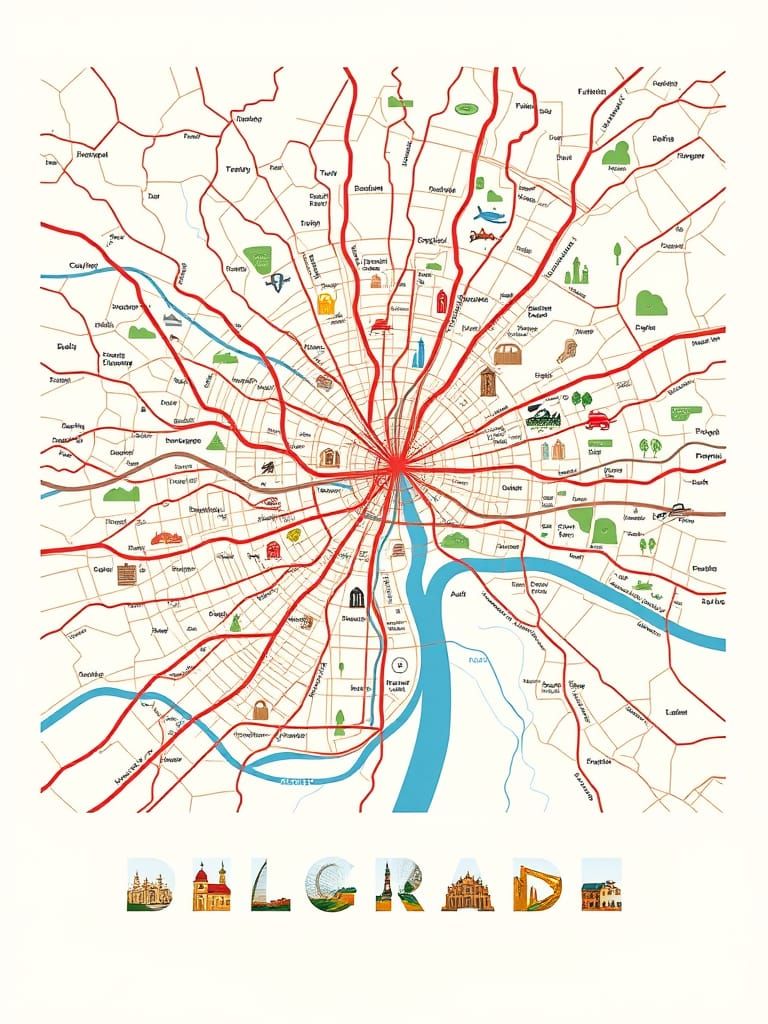 Artistic Map of Belgrade Poster