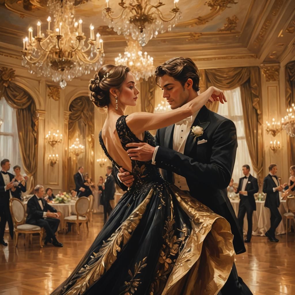 Romantic Ballroom Dance in Oil Painting Style