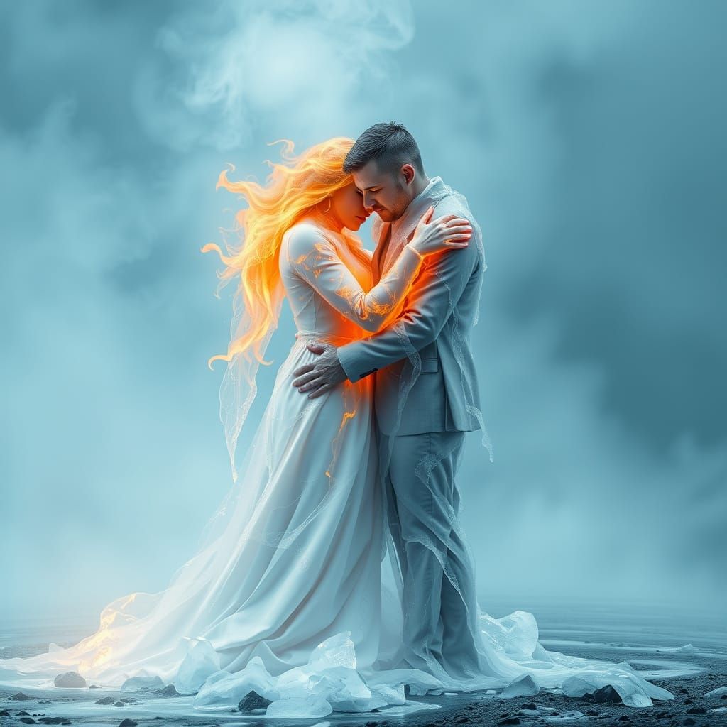 Ethereal Embrace: Fire and Ice Unite in a Photorealistic Sce...