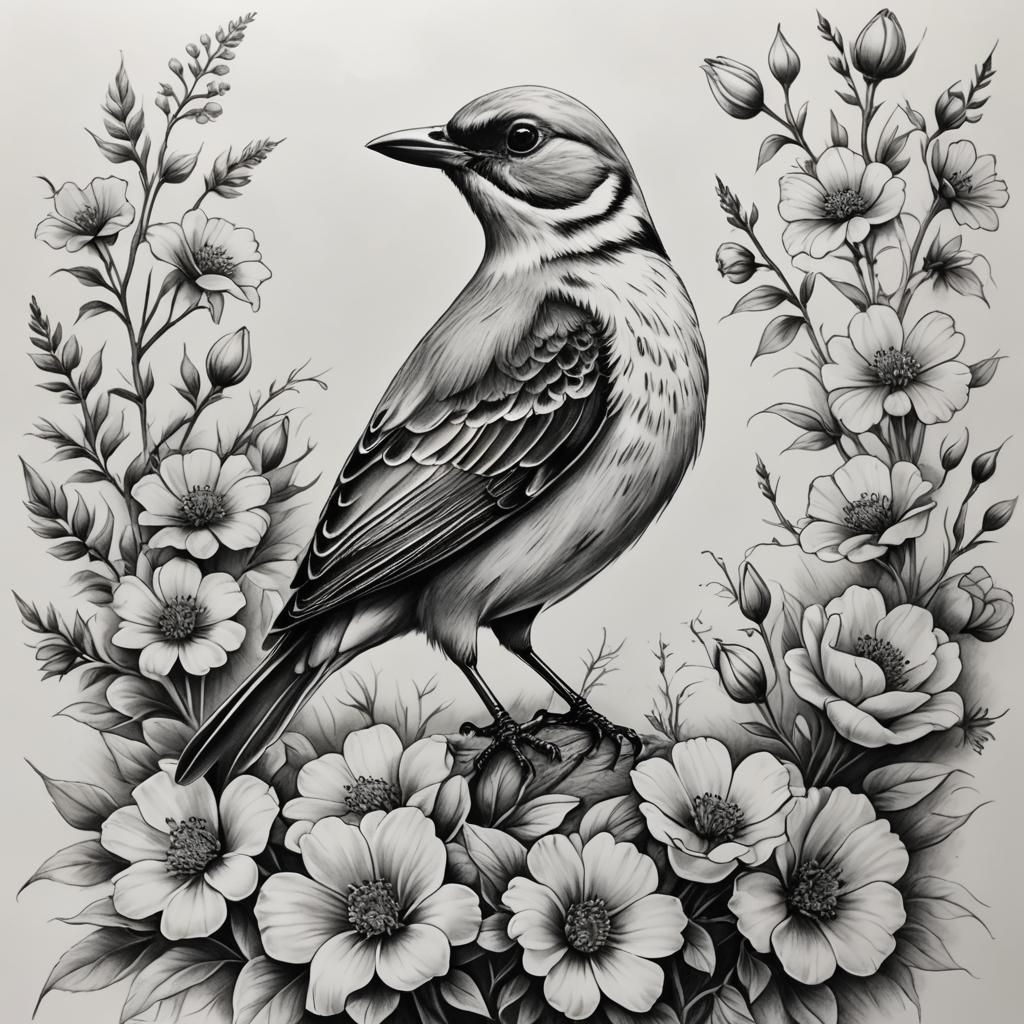 Hyper-Realistic Pencil Bird Tattoo Design