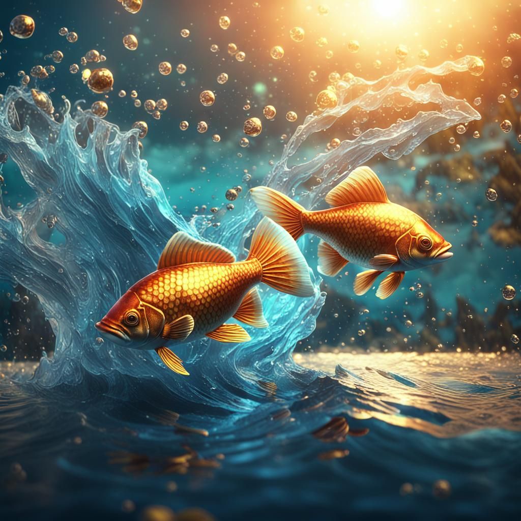 Fish Leaping Over Water in Dynamic 3D Render