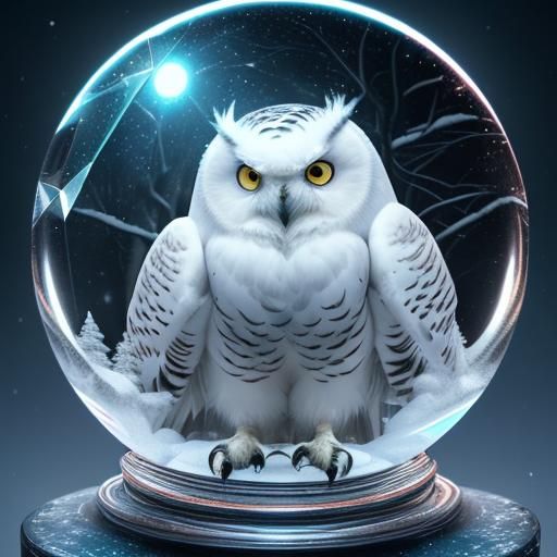 Snowy Owl in Crystal Ball: Detailed 3D Render