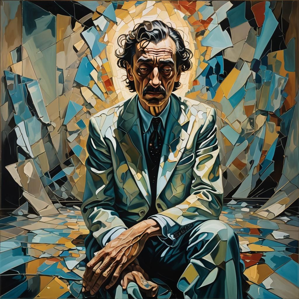 Grieving Figure in Surrealist Portrait