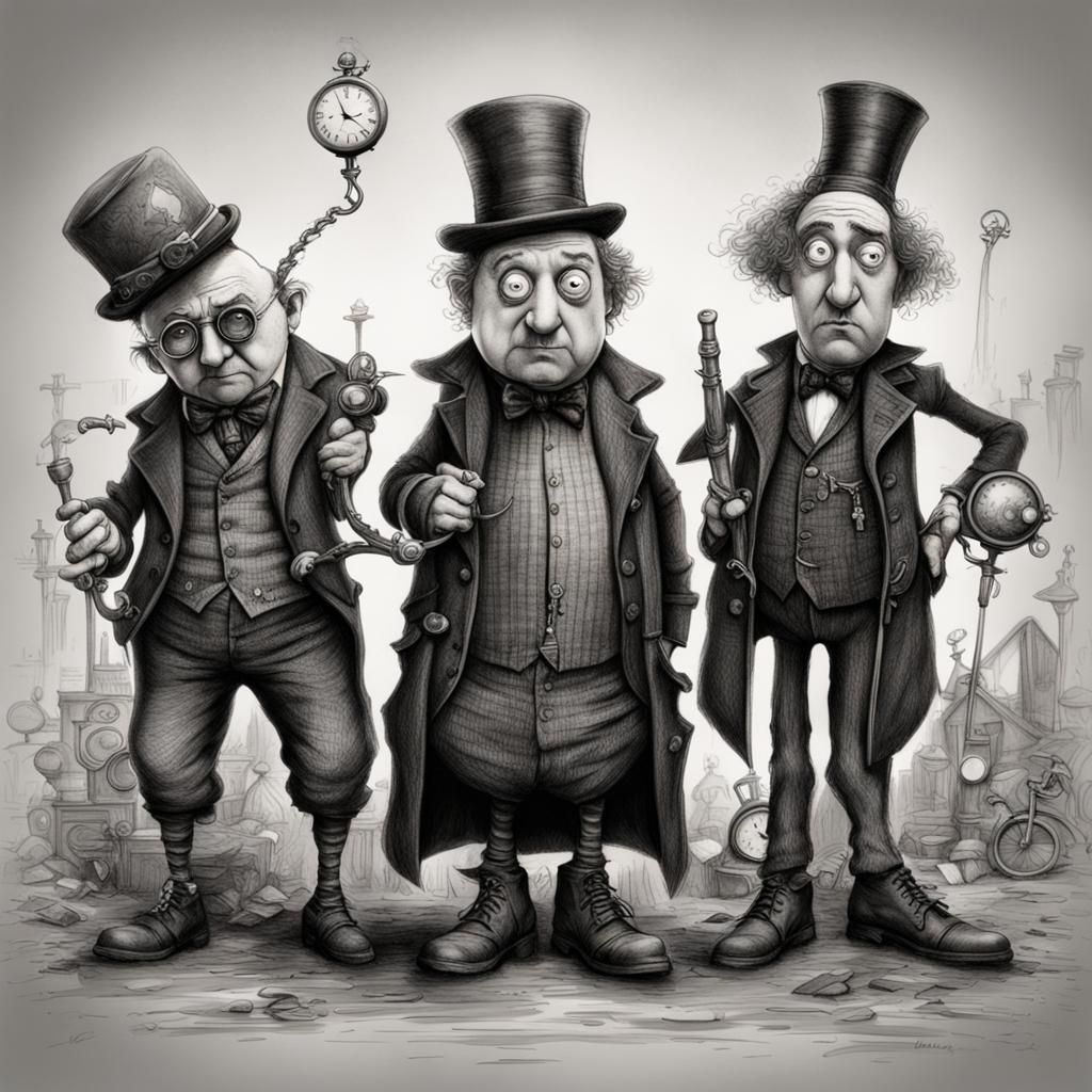 Three Stooges in Tim Burton Gothic Steampunk Style