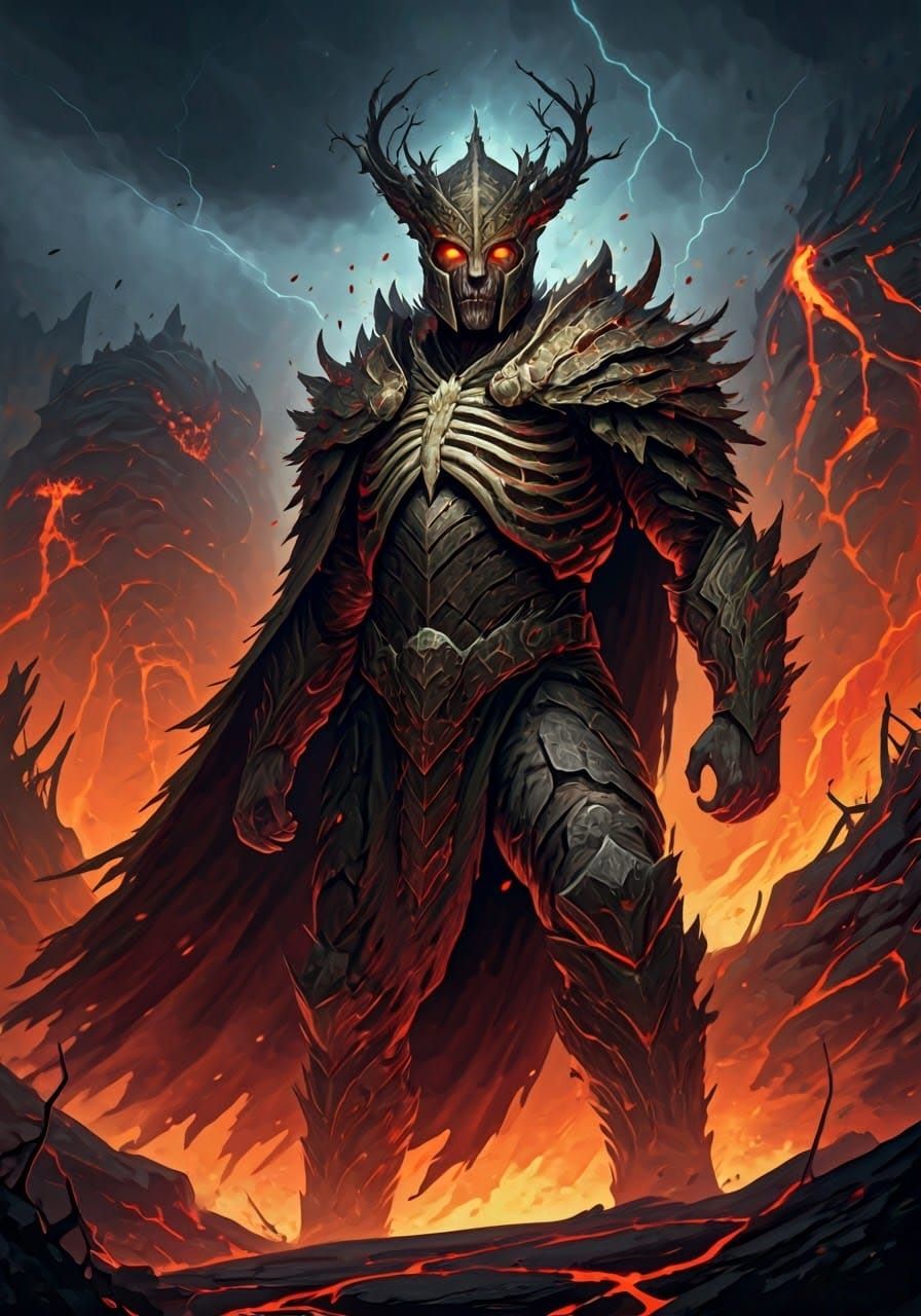 Elemental Fire Bone Human in Stormy Wilderness