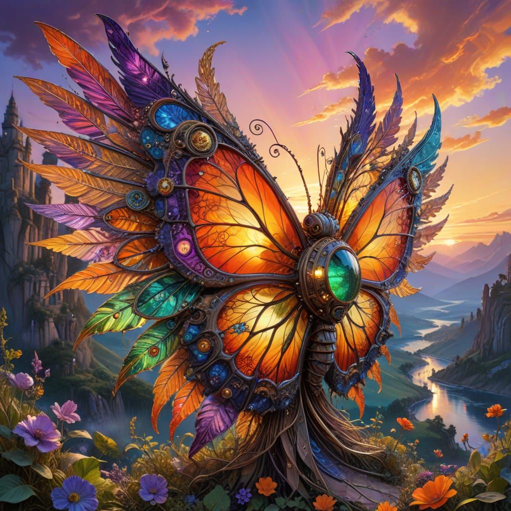 Steampunk Cyberpunk Wings with Stained Glass