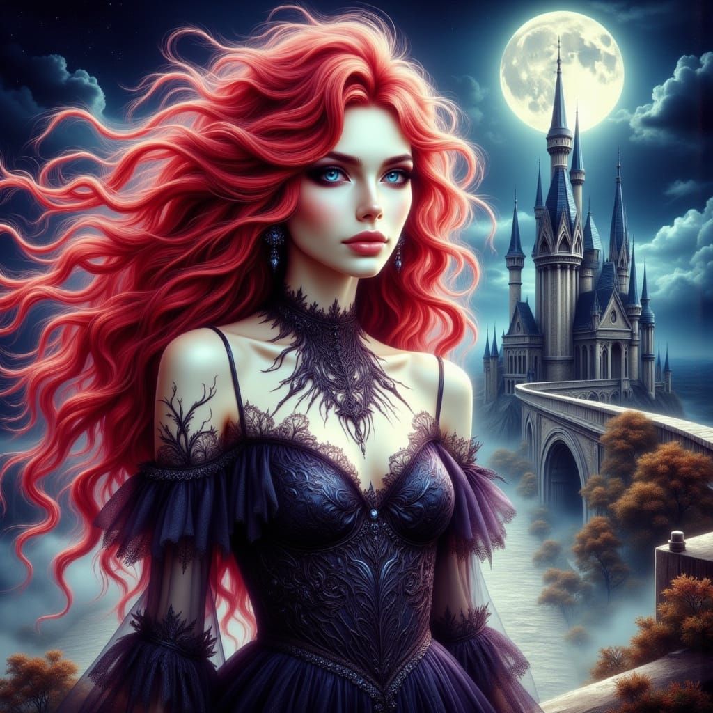 Ethereal Ghostly Princess in Moonlit Castle