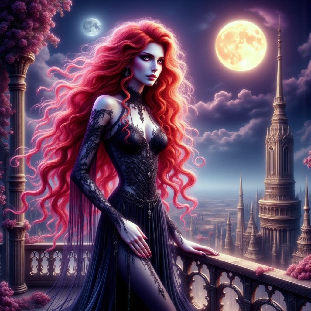 Surreal Watercolor Ghostess Reigns Over Haunted Castle