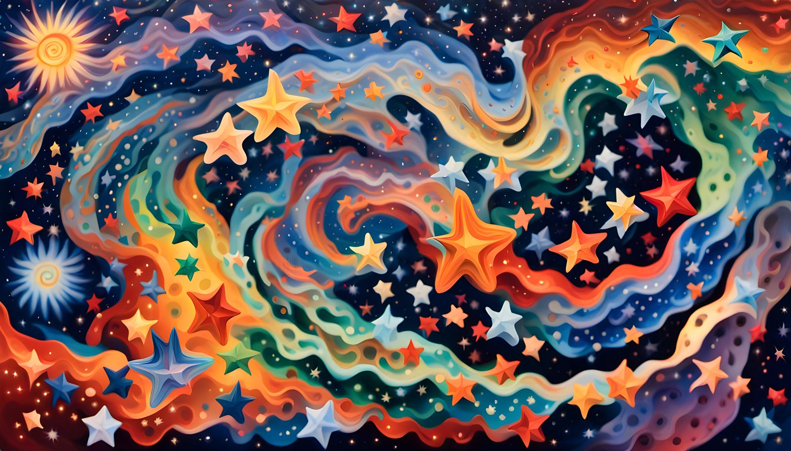 Iridescent Star Cluster Painting in Aboriginal Style