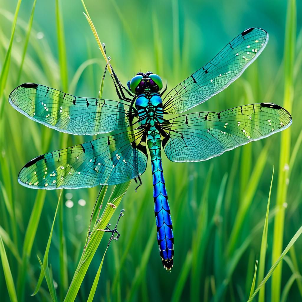 Macro photography...A vibrant dragonfly delicately balances ...