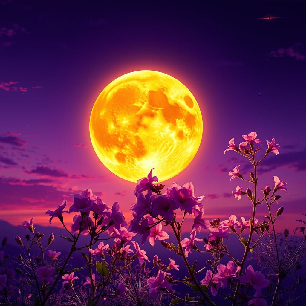 Vibrant Gold Moon Radiates in Twilight Sky