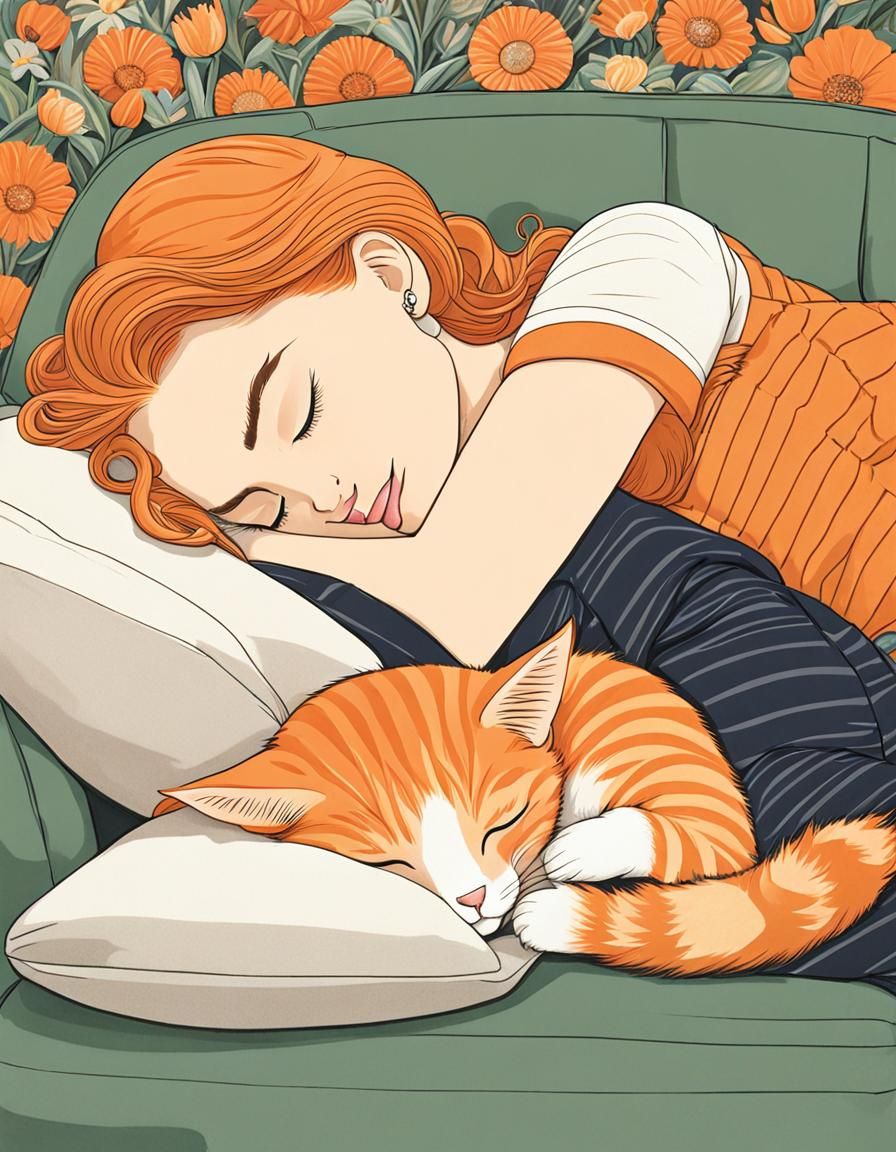 Orange Tabby Cat Sleeping on Laura's Lap