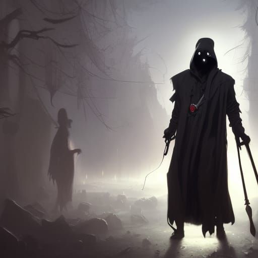 Grim Reaper Plague Doctor in Dark Fantasy Style