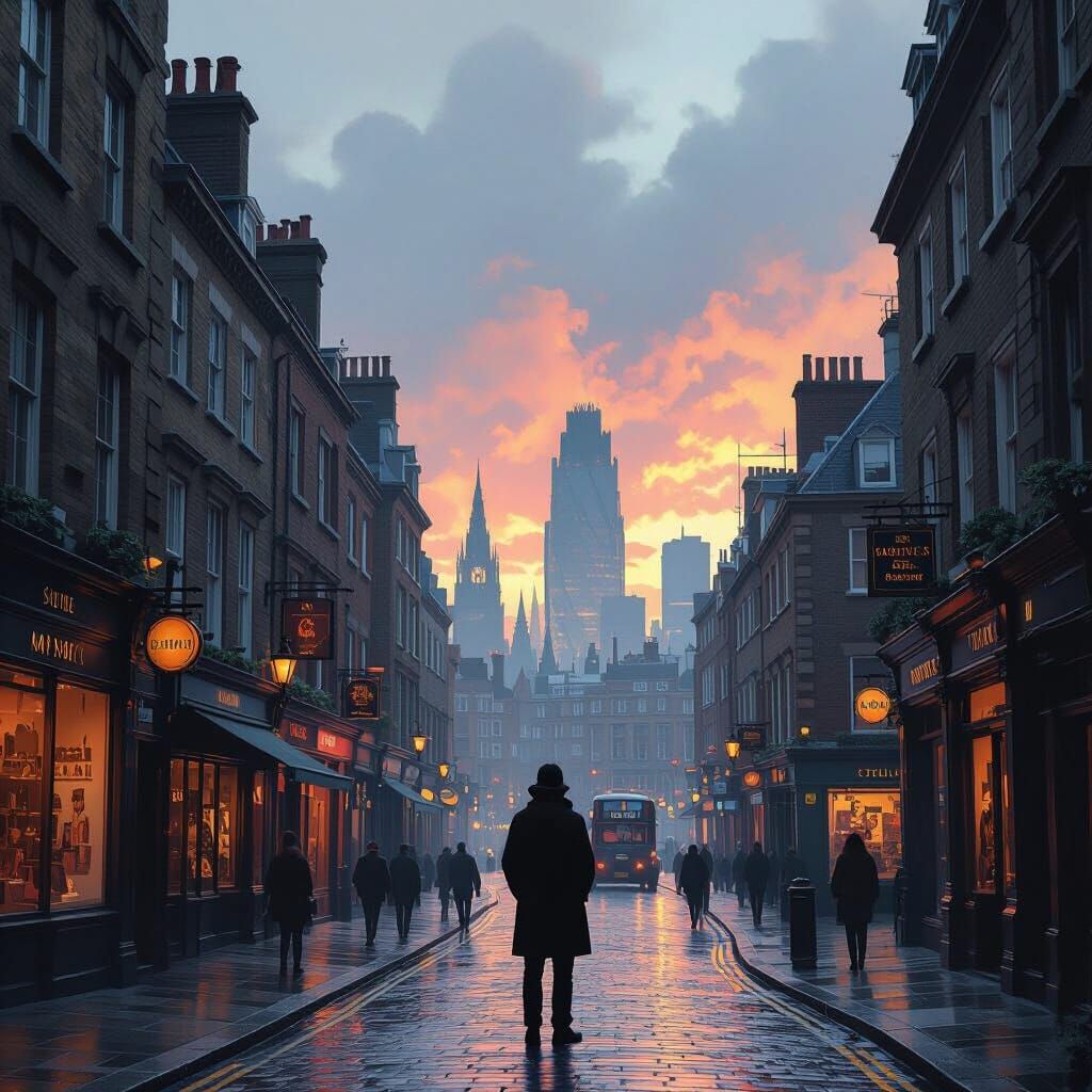 Farringdon Street Scene in Atmospheric Style