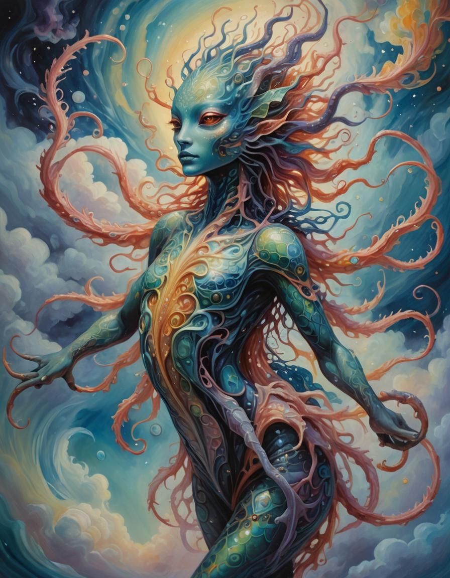 Surreal Dreamlike Creature in Fluid Environment