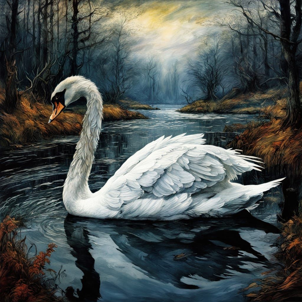 Ethereal Swan in Mysterious, Highly Detailed Atmosphere