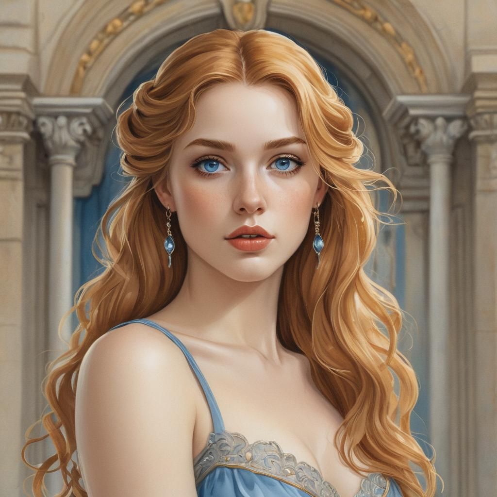 Watercolor Art of Nesta Archeron with Rococo Architecture