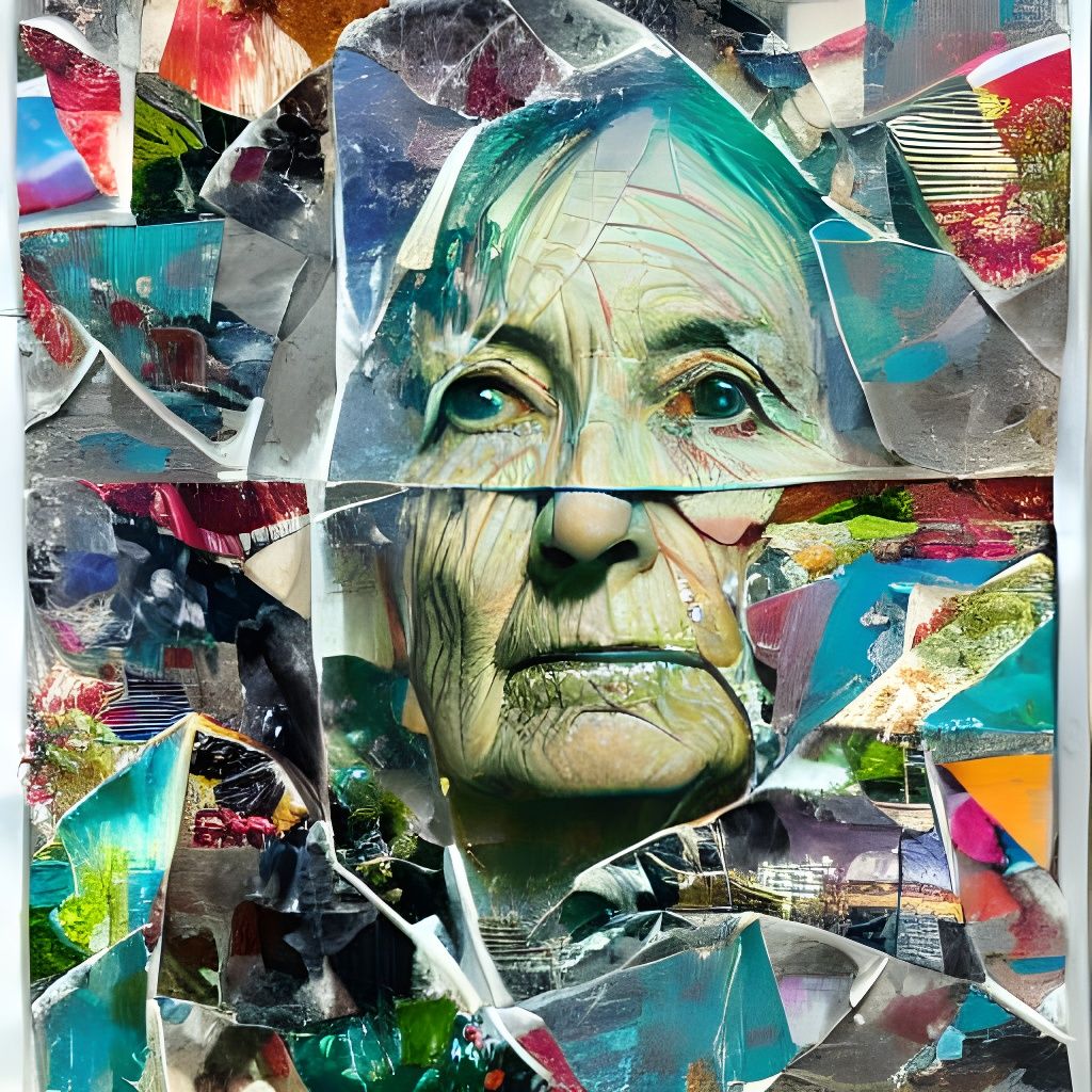 Older woman Double exposure, Cross processing print, acid blotter , mirror reflection, fragments of Life, by Ellen Jewet...
