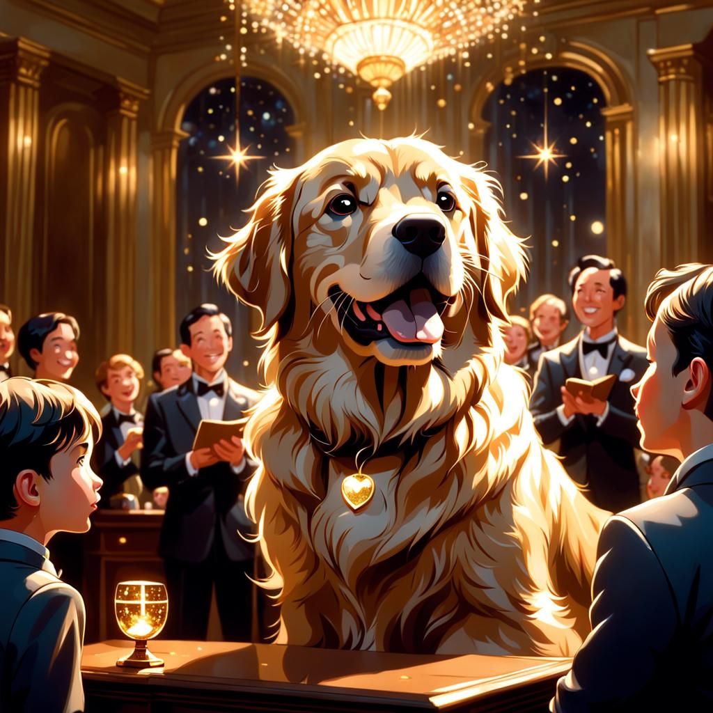 Golden Retriever Acceptance Speech in Disney Style