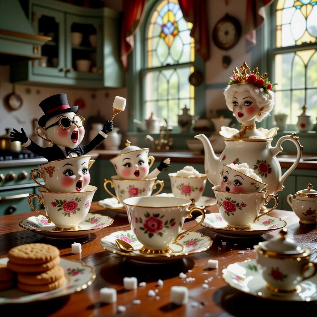 Teacup Rebellion in Victorian Kitchen