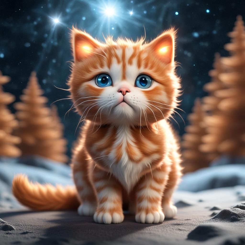 Adorable Ginger Cat Made of Stars in Photorealistic CGI