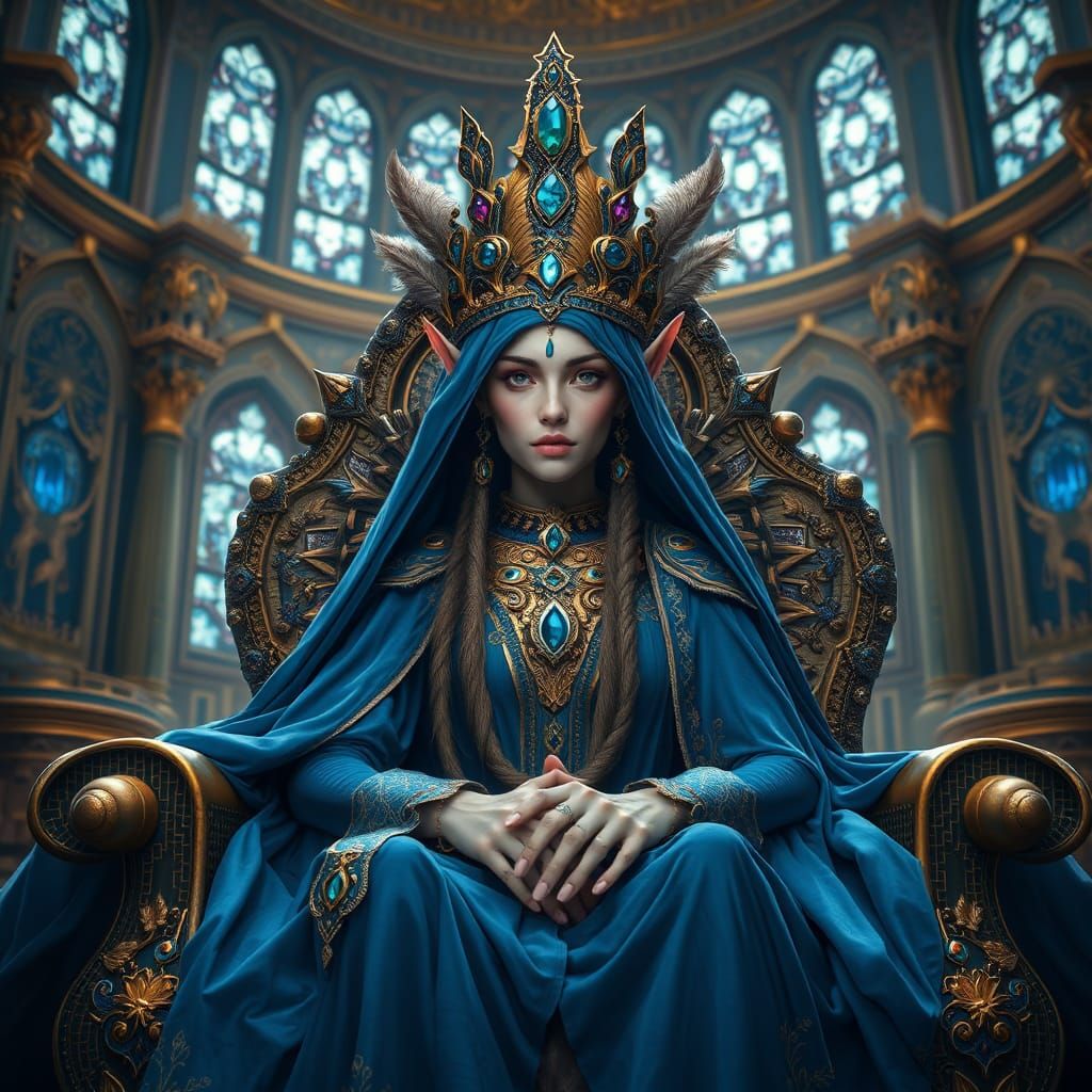 High-Elf Queen in Throne Room, Fantasy Art