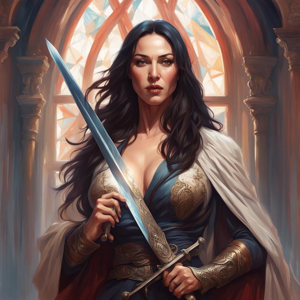 Monica Bellucci Wielding Sword: Hyperdetailed Artstation Por...