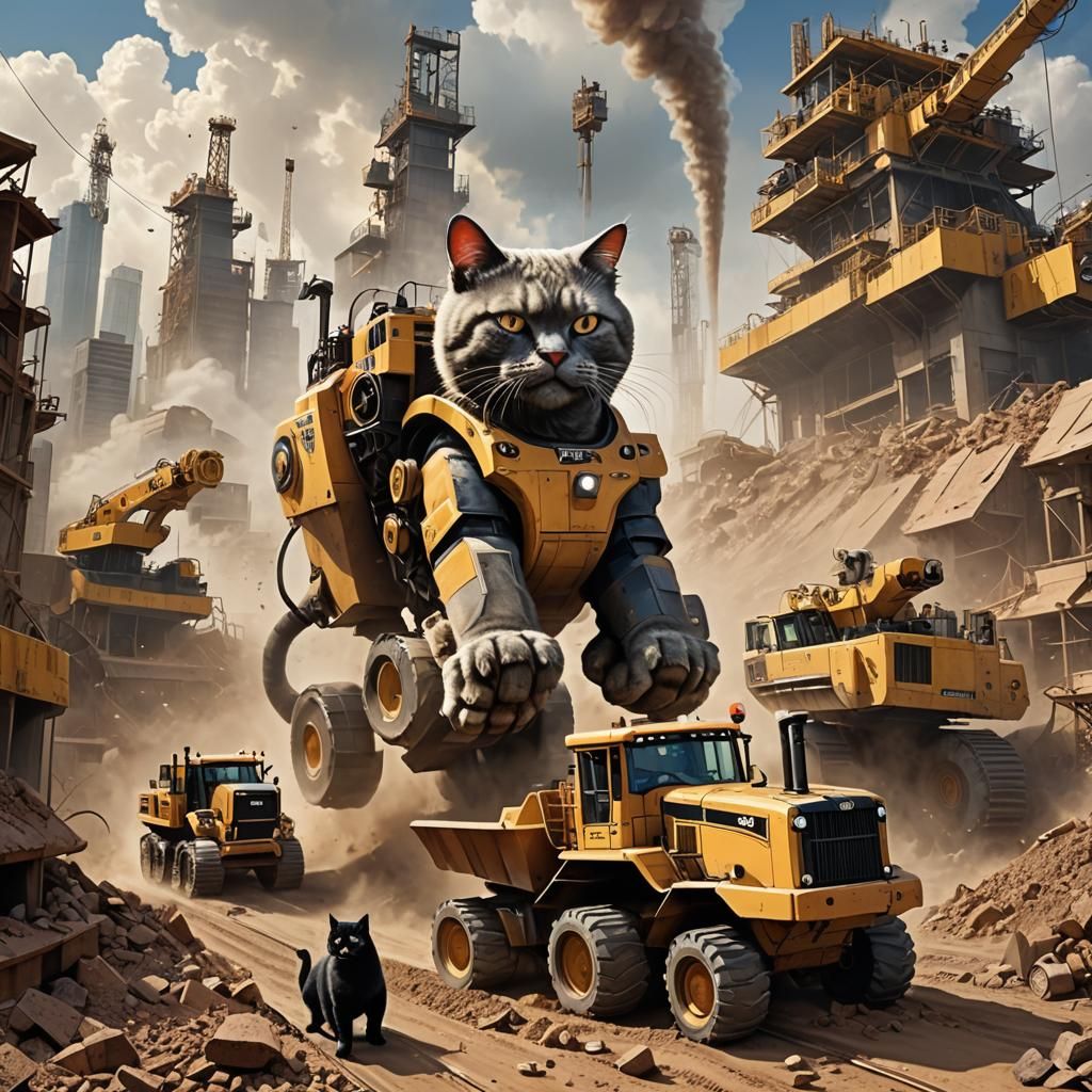 Cat Operates Bulldozer on Construction Site