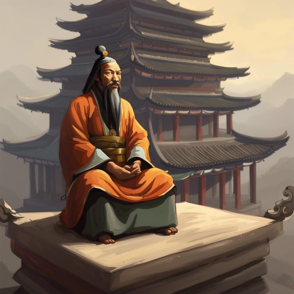 Sun Tzu Meditating Atop Chinese Temple