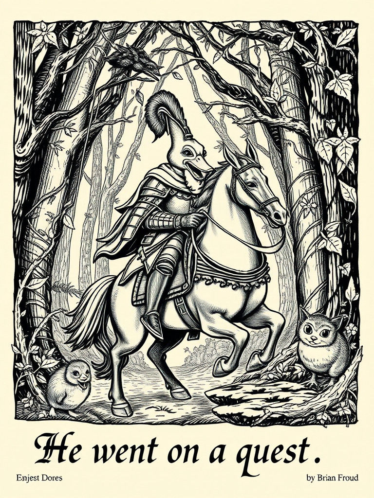 Duck Knight's Quest: Fairytale Woodcut Illustration