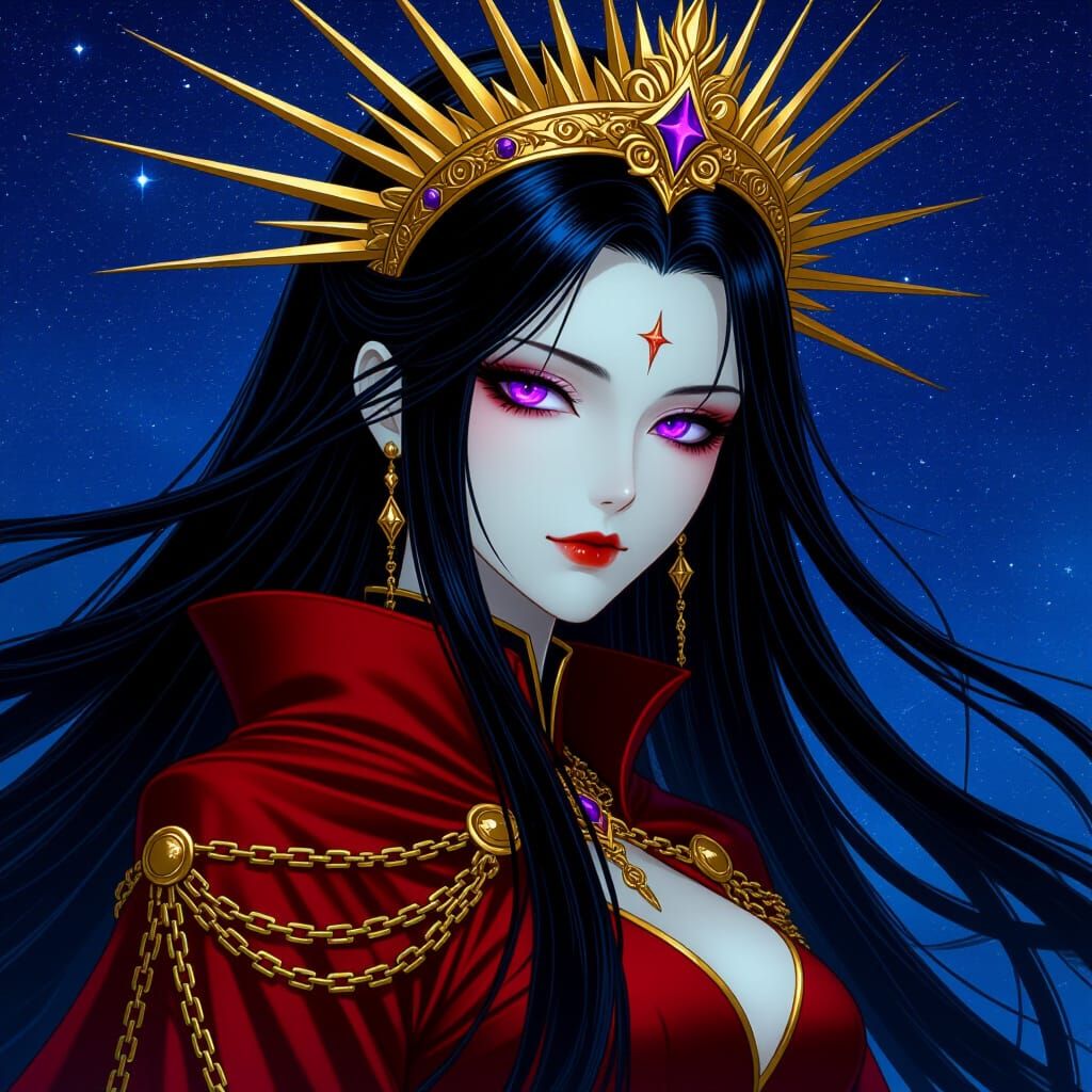 Anime Empress with Crimson Streaked Hair