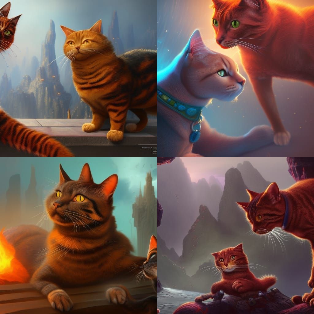 Fantastical Cat and Dog in Detailed Matte Painting