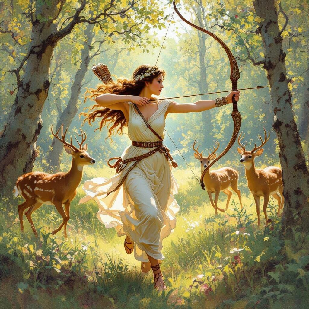 Artemis, Goddess of the Hunt, in Realistic Style