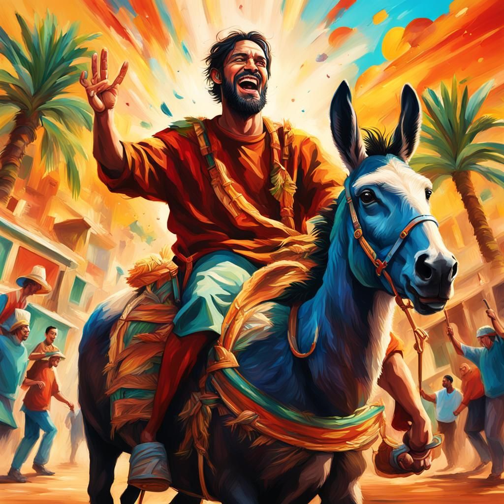 Jesus on Donkey: Hyperrealistic Palm Sunday Celebration