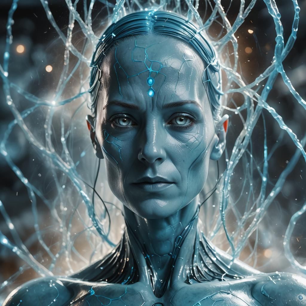 Hyperrealistic Female Dr. Manhattan Portrait with Ethereal E...