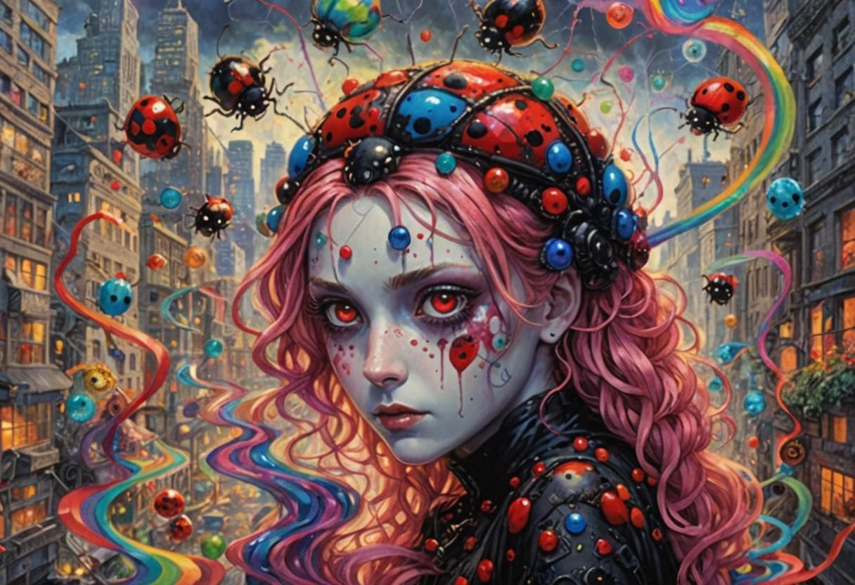 Ladybug Woman in Dystopian City