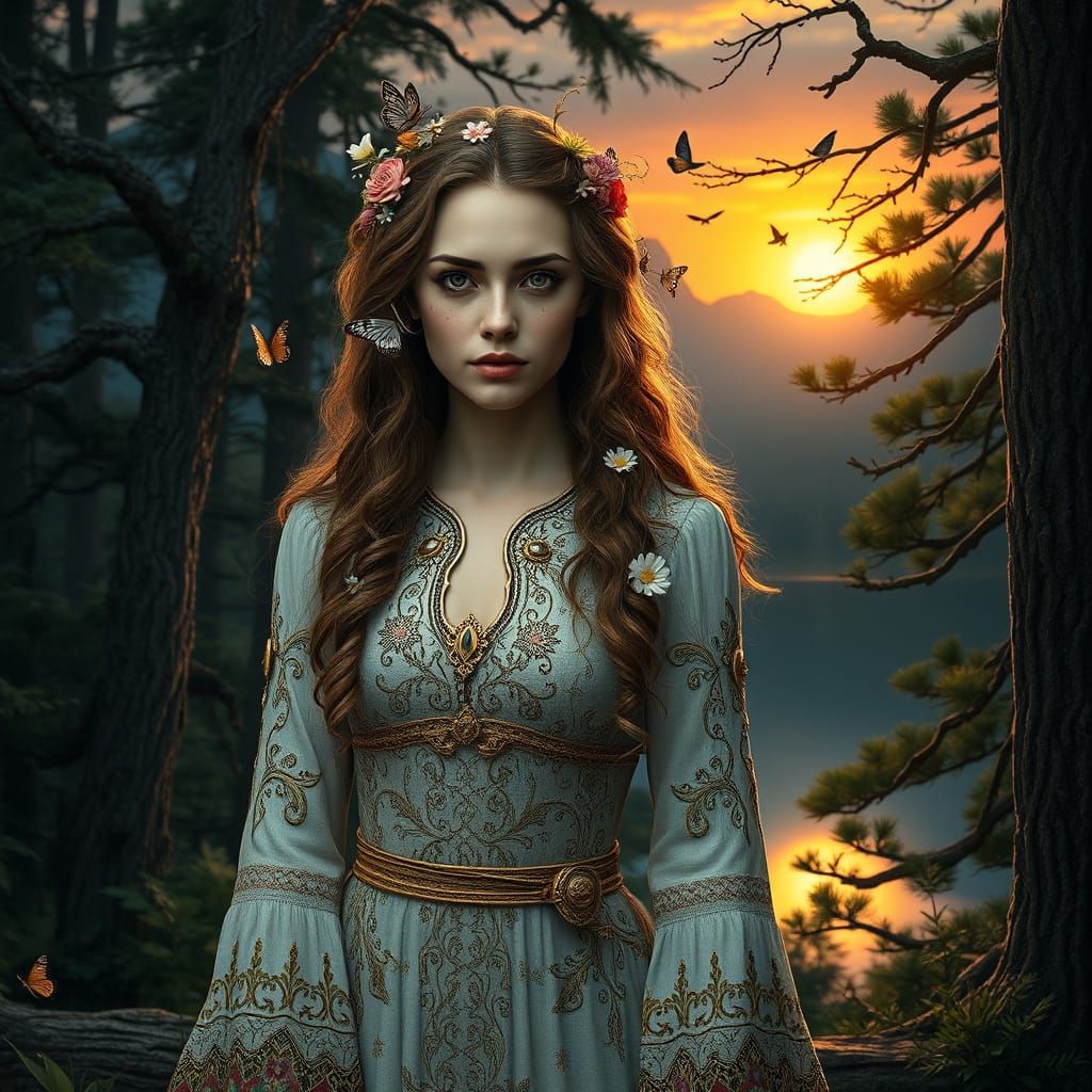 Ethereal Celtic Goddess Amidst Lush Forest