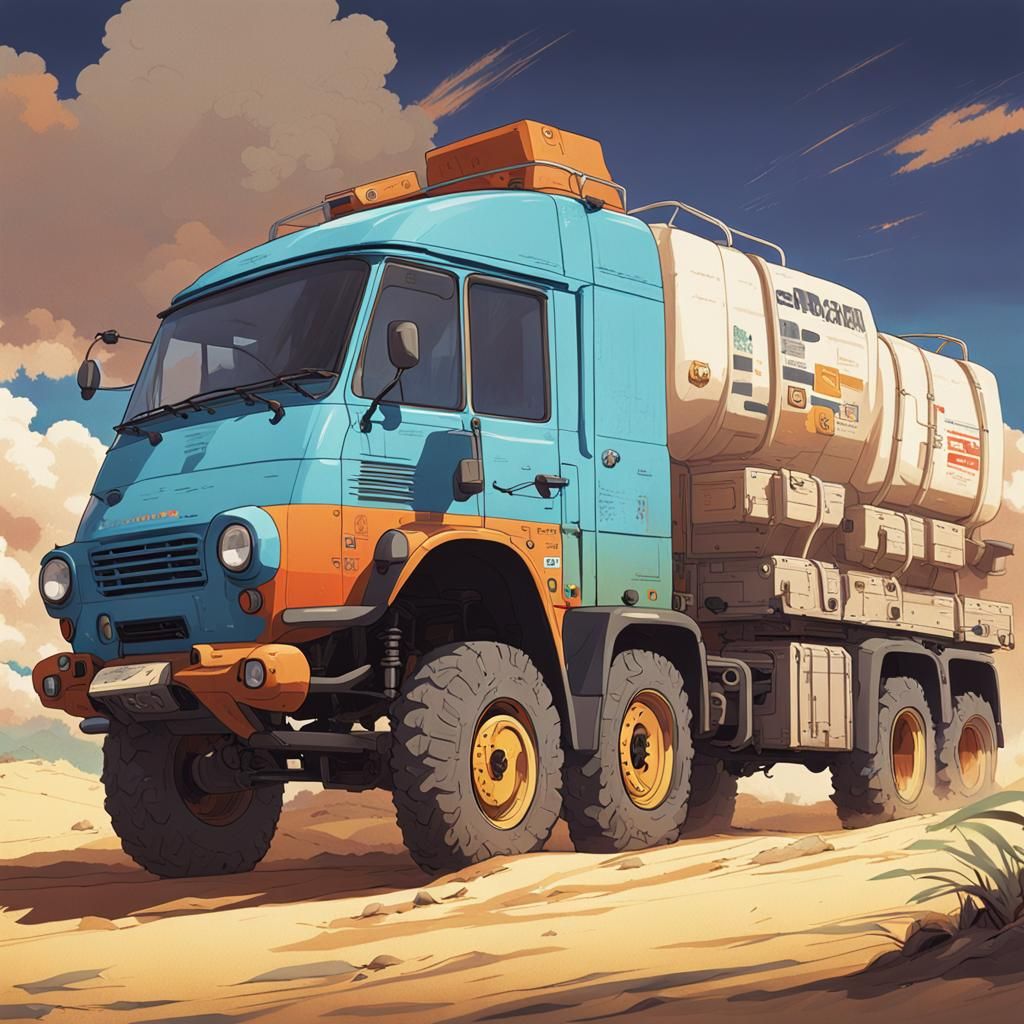 Porsche Dakar Truck in Studio Ghibli Anime Style
