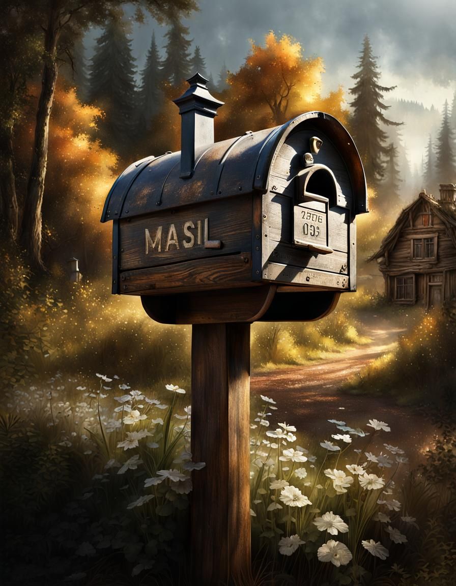 Old Wooden Mailbox in Forest, Photorealistic Image