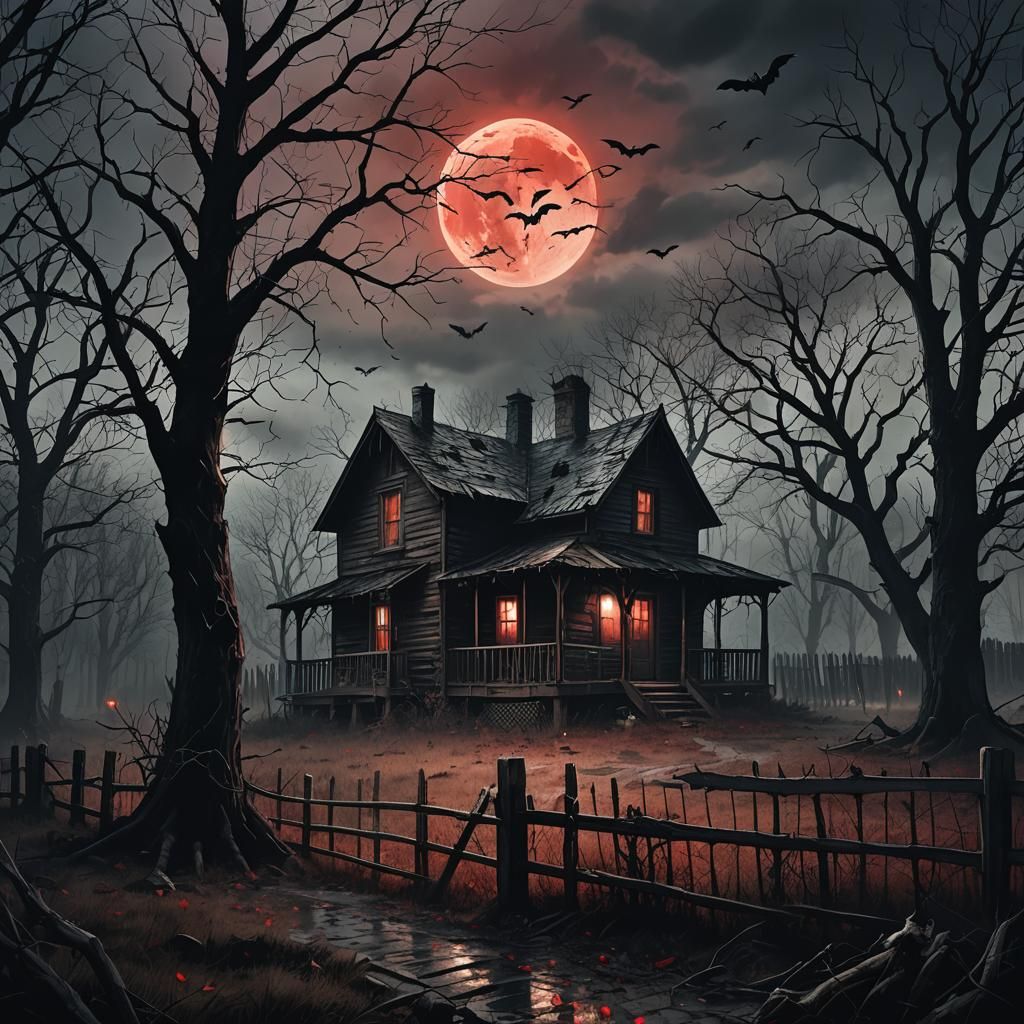 Creepy Cabin in Woods: Gothic Horror Concept Art